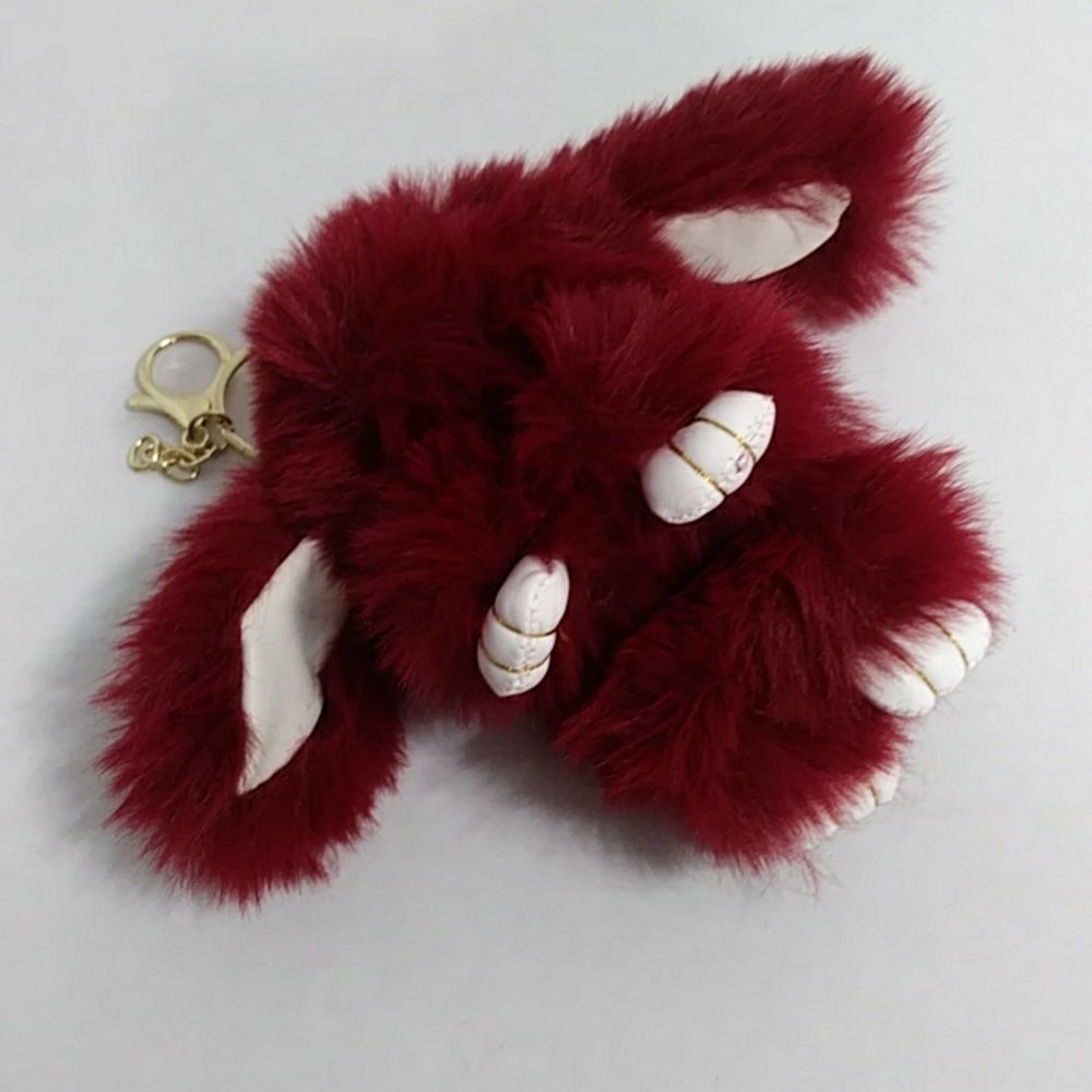 Luxe Burgundy Furry Long Eared Bunny Bag Charm *NWOT* - Picture 2 of 5